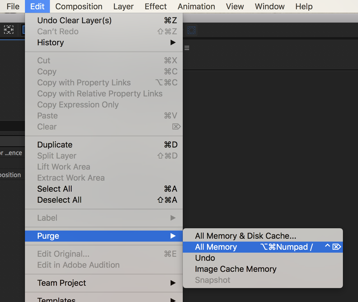 Purging memory in After Effects